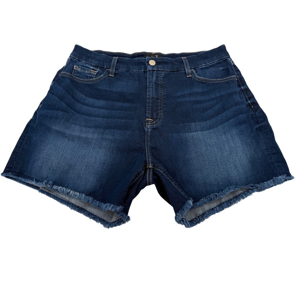JEN7‎ 7 For All Mankind Denim Shorts Frayed Hem Dark Wash Jean Stretch Casual 12